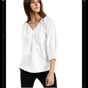 Alfani White 97% Cotton Relaxed Pleated Blouse